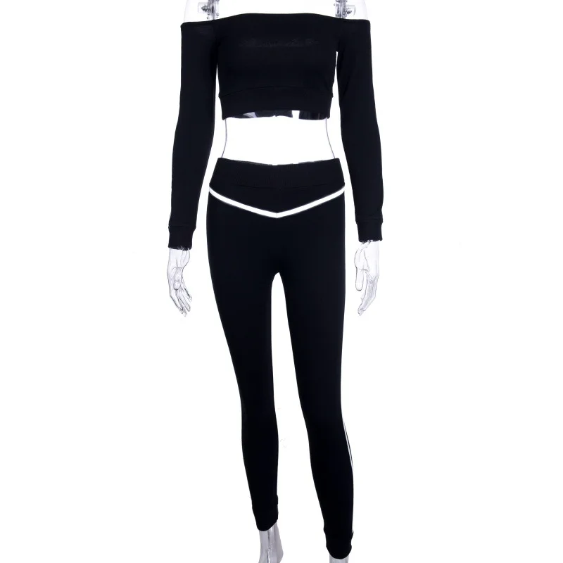 

New Newest Reflective Black Spandex Polyester Long Sleeve Yoga Women Sets
