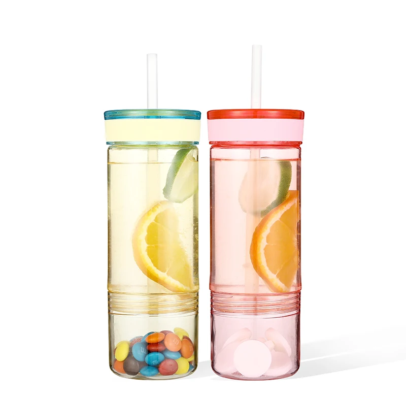 

Wholesales 2 in 1 Reusable Plastic Tumbler Clear Colorful Tumbler with Straw
