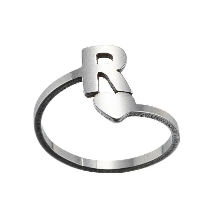 

Wholesale Minimalist Silver Gold Plated Heart 26 A-Z Alphabet Adjustable Stainless Steel Initial Letter Rings Jewelry For Women, Color plated as shown