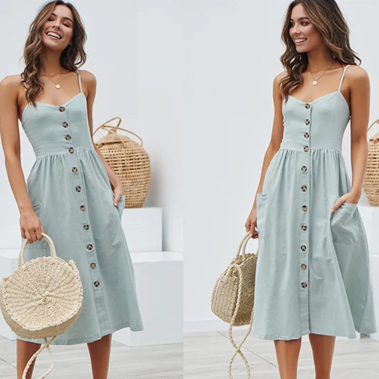 

2021 Women's Elegant Dress Summer Ladies Casual Simple Strap Sundress