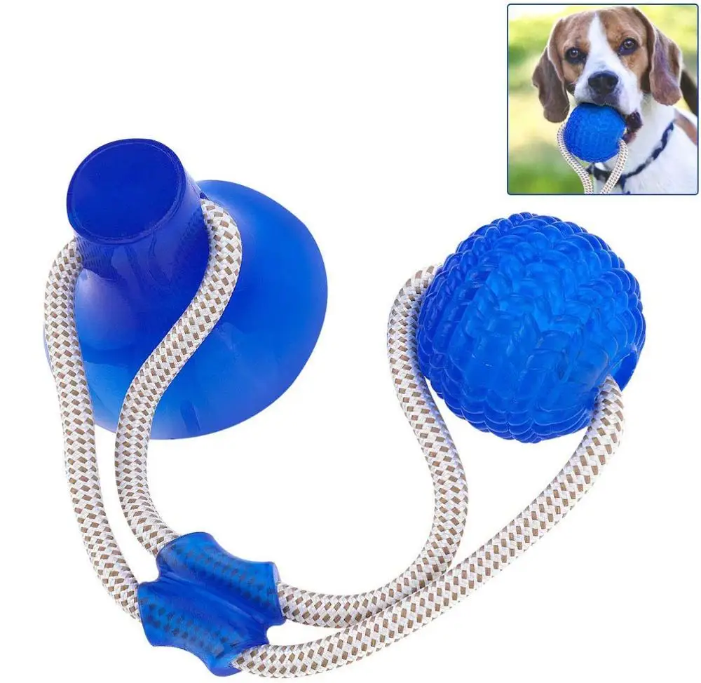 Pet Molar Bite Toy, Multifunction Interactive Ropes Toys, Self-Playing Rubber Chew Ball Toy with Suction Cup for Chewing, Teeth