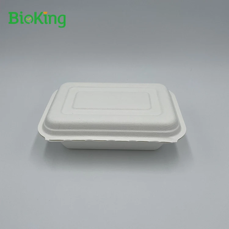 

New arrival Lunch Boxes Disposable Container Sugar Cane 3 Compartment Food lunch with lid Paper burger box, Bleached;natural