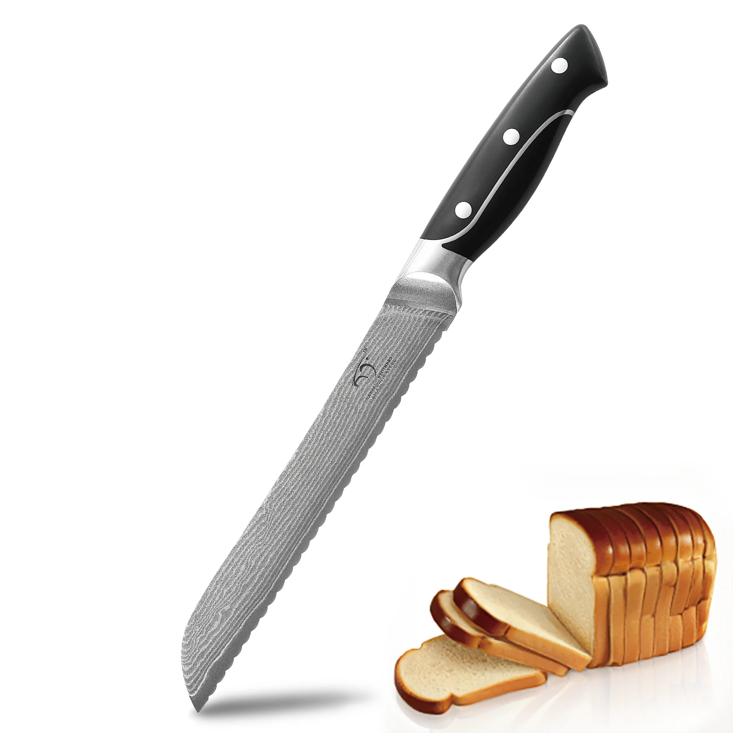 

Hot selling 8 Inch Damascus Kitchen Bread Knife with Comfortable Ergonomic ABS Handle