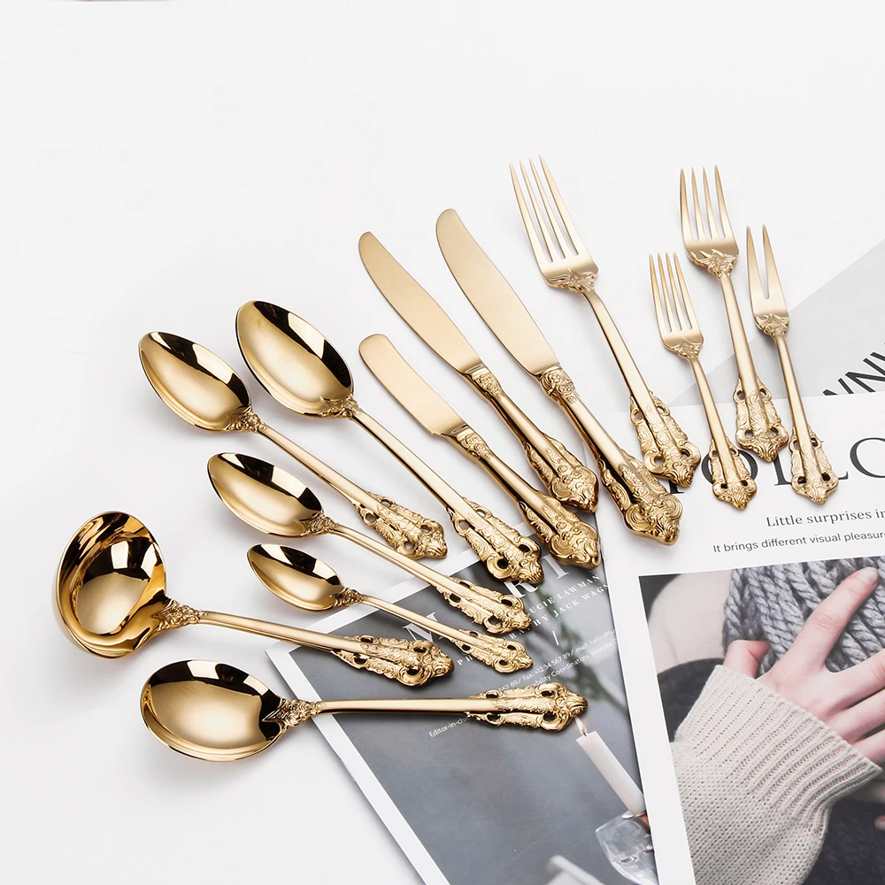 

Dining Table Cutlery Food Grade Table Silverware Knife Fork Spoon Set Gold Flatware For Hotel Wedding Restaurant