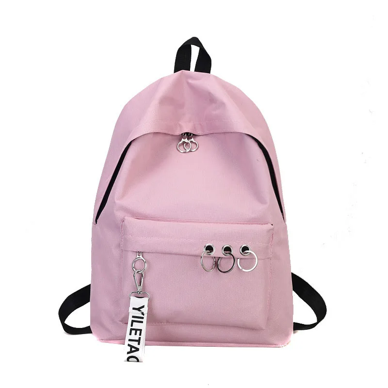 

New Simple Casual Canvas With Letter Solid Color College Student High School Backpack, Black/pink/grey/white