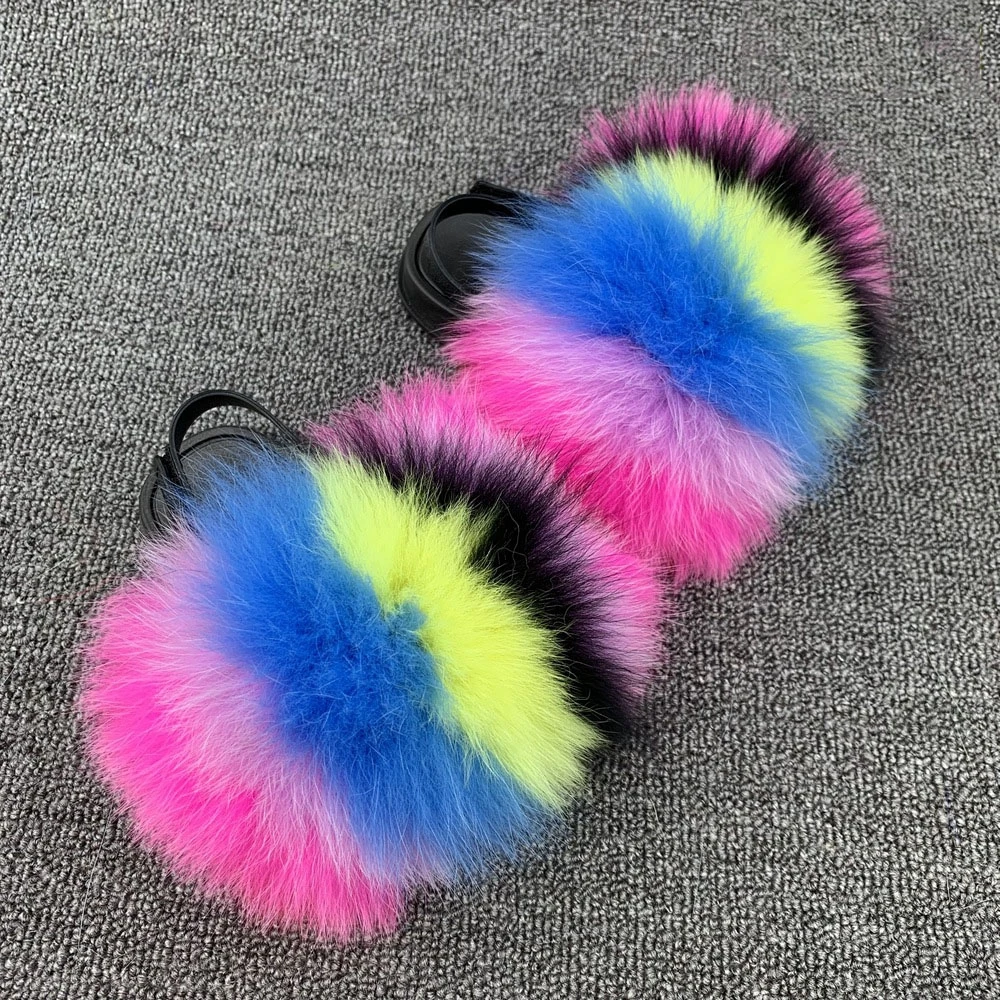

2021 New Arrival Fashion Fur Slides Casual Women's Slippers Pink Girls Faux Fur Fluffy Shoes House Slippers, As picture show or customized