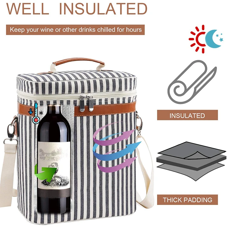 6 Bottle Insulated Wine Tote Bag,Travel Padded Wine Carrier Cooler With