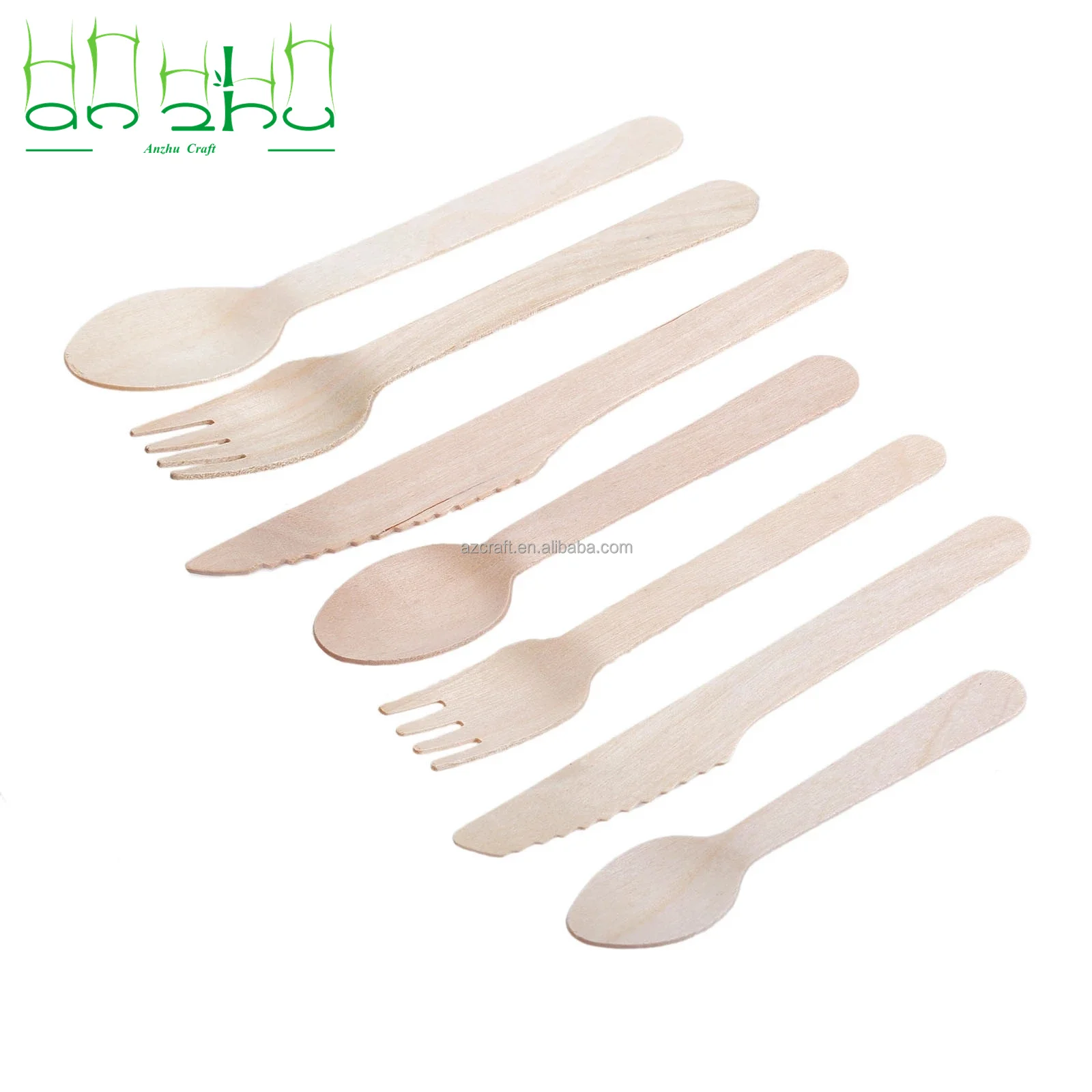 

Anzhu 100% Compostable Wooden Cutlery Set Disposable Utensils for Party Camping More Biodegradable Packaged