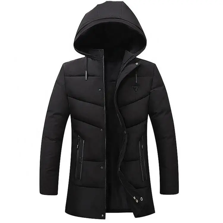 

Ready to ship fast wholesale mens Winter long jacket with zip detachable hood