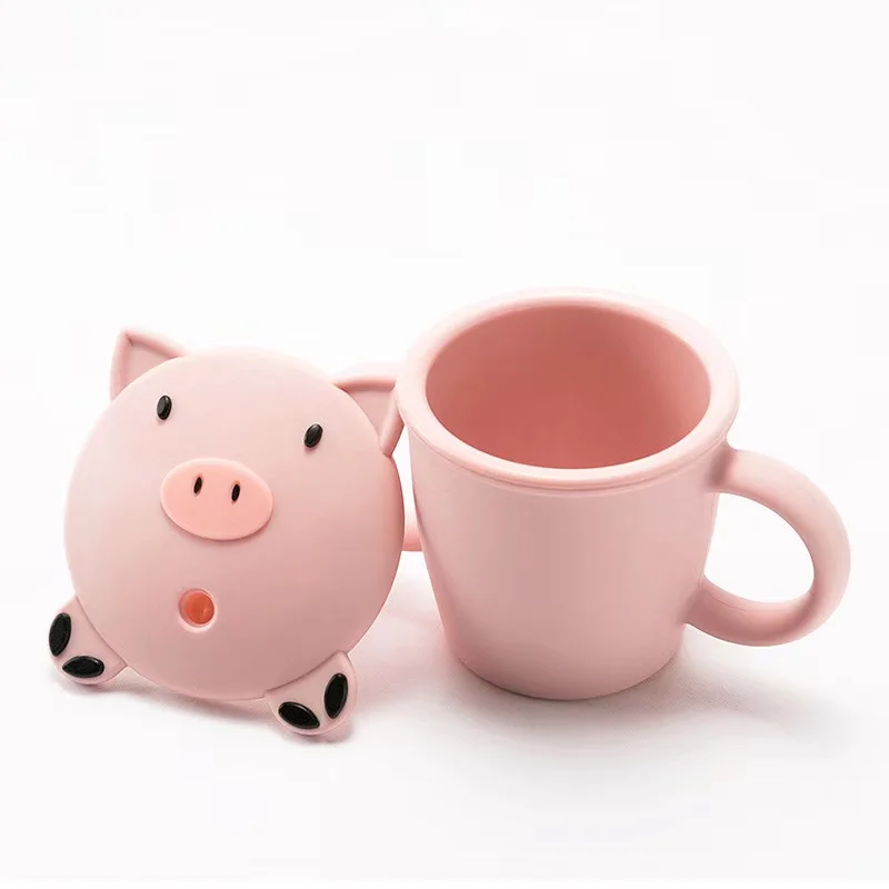 

Pig duck cup Wholesale Customized Feeding Children Soft Silicone Baby Safe Drinking Cup with Straw