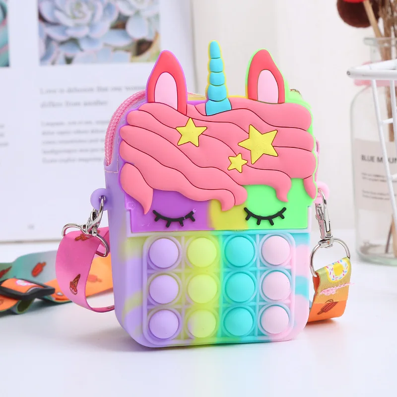 

Amazon Hot Sale Unicorn Fidget Bubble Messenger Shoulder Crossbody Bag Cute Cartoon Mini Kid Hand Bags