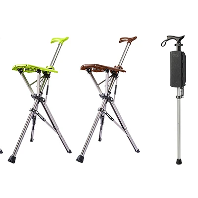 

2022 New Folding Chair Foldable Chair & Cane Stick for elderly Adult walking stick with chair