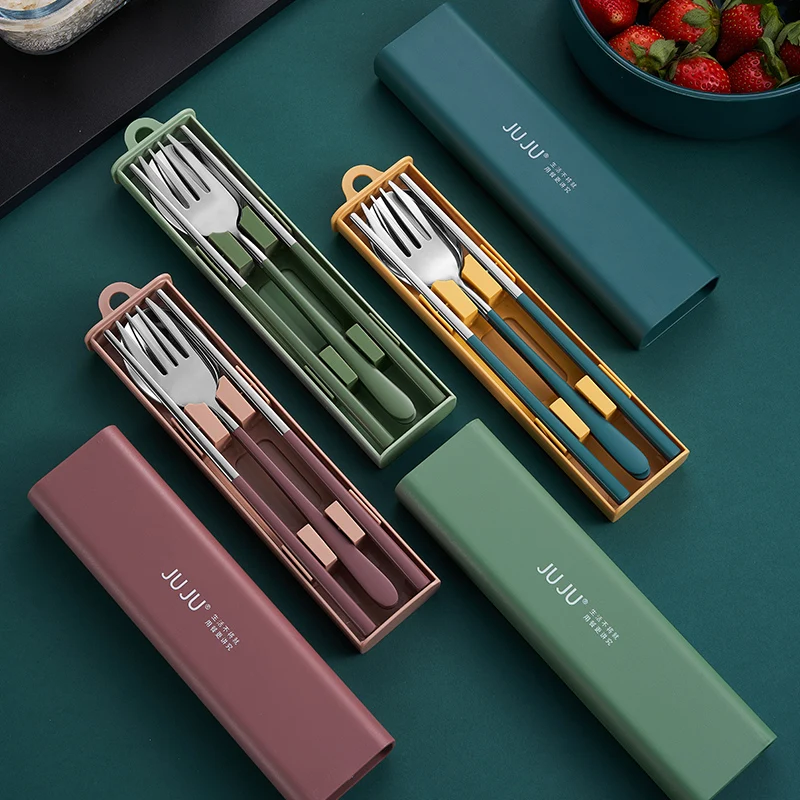 

10% Off Hongda 304 18/10 Premium Quality Korean Picnic Dinnerware Camping Portable Flatware Travel Stainless Steel Cutlery Set, Pink ,blue ,green