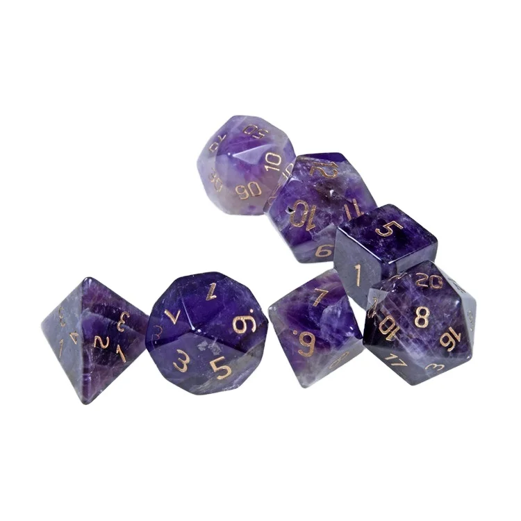 

ENGRAVED Amethyst dice Dungeons Dragons DND RPG 7 piece PRG purple gemstone dice set, Can be customized