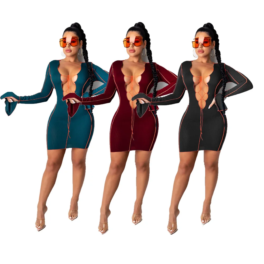 

2021 New Design Hot Sale Spring Clothing For Women Long Sleeve Casual Dress Women Ladies Bodycon Dress