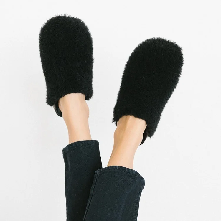

Fashion Furry Loafer Mules Plush Slippers Slide Sandals for Women Fluffy Fuzzy Mocs Sandal Shoes Ladies Slippers Faux Fur Sandal
