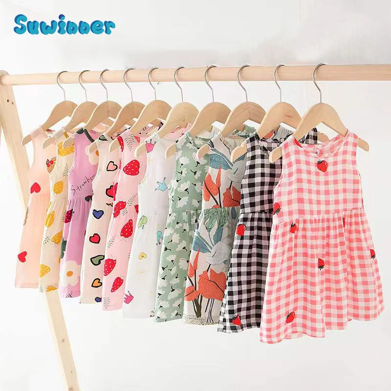 

Suwinner Baby And Toddler Girls Dresses Kids clothing Sleeveless Cute Print Flower Girl Dress Kids Birthday dresses for girls