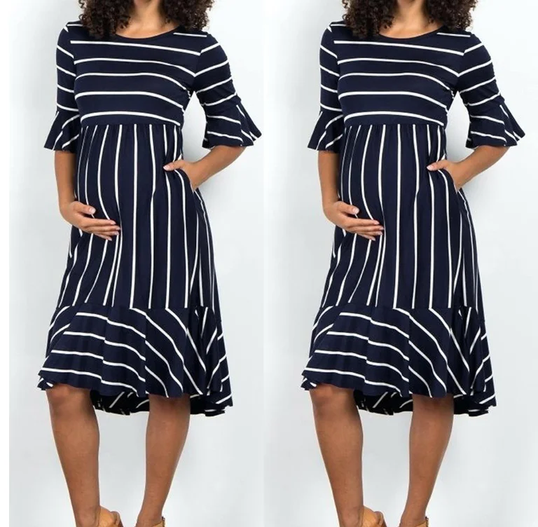 

2020 Women Maternity Dresses Mother pregnancy dress Flare Sleeve Striped Pregnancy Summer Sundress pregnant dress Dropshipping