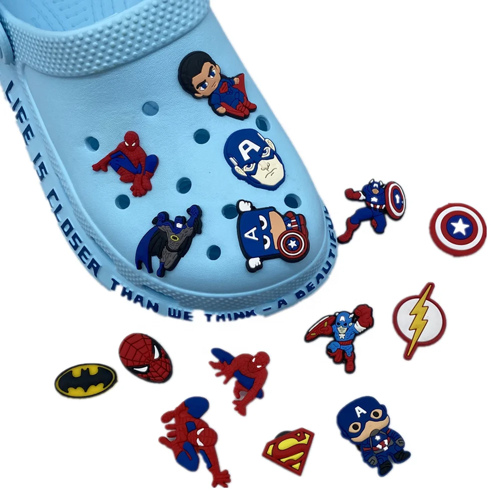 

2021 Designer high quality Anime Avenger Cartoon characters clog PVC clog charms for sandals super hero shoe charms, As picture