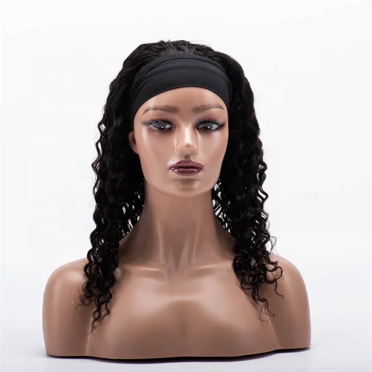 

Factory Wholesale Customized Deep Wave kinky curly Brazilian Natural black human virgin hair black headBand Wig