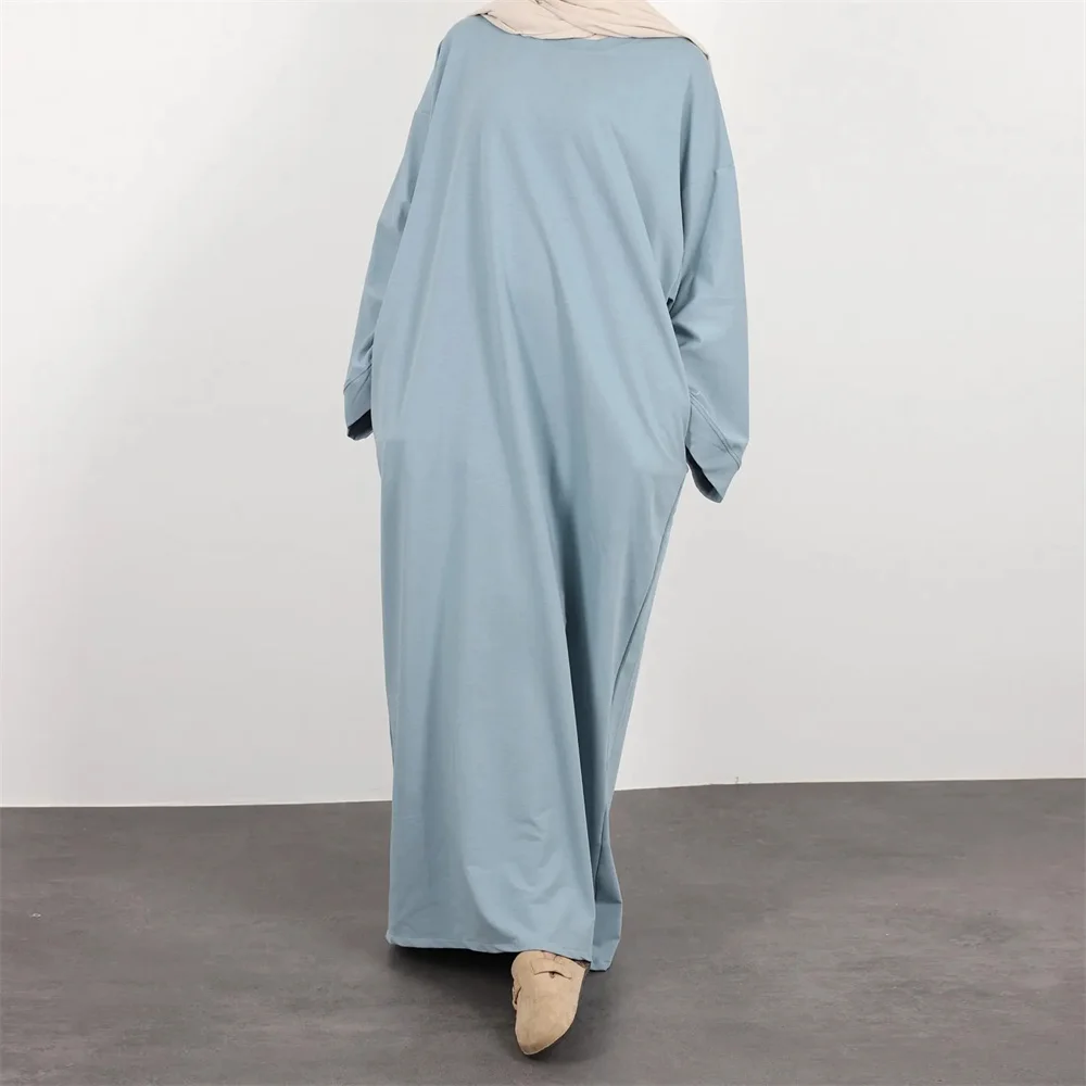 New Modest Solid Color Casual Dresses Women Muslim Sweatshirt EID Ramadan Collection Jersey Abaya