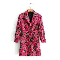 

High street style slim fit notched collar floral printed women fall/spring blazer dress