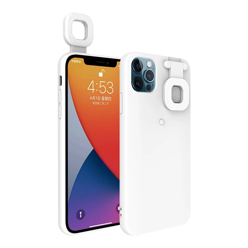 

For Iphone 11 Pro max Led luxury brand designer fashion Fill Light Mobile Phone Case With Selfie Ring Light, Black