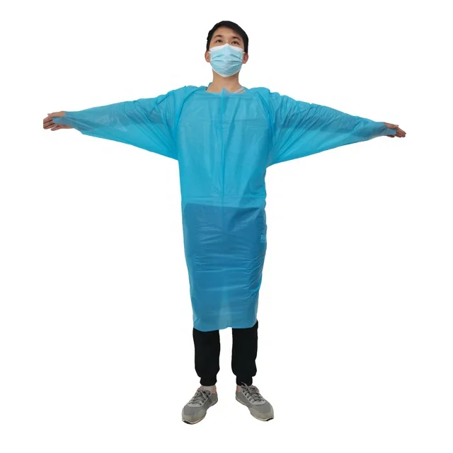 

Disposable cpe pp sms smms blue Laboratory Gowns apron EN14126 ASTM F739-12 20 25 30gram Plastic Waterproof Gown