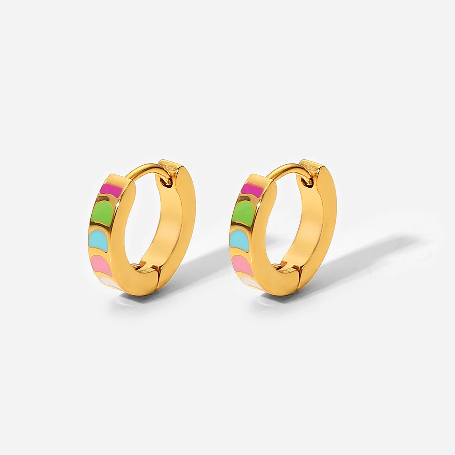 

Custom Multi Colored Stainless Steel Jewelry Gold Plated Summer Colorful Enamel Huggies Hoop Earrings For Girls