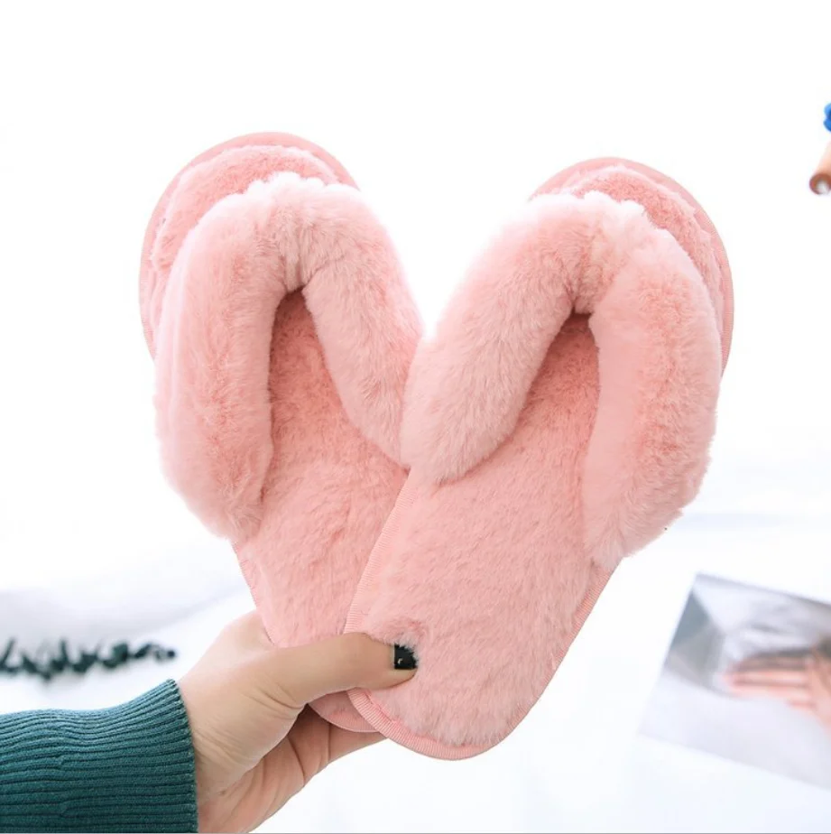 

Plush Slippers Ladies Comfort Indoor Bedroom Soft Wholesale Winter Warm Women Home Shoes faux Fur Furry Sandal Flip Flops, Black,pink, blue,peach,beige,green,grey