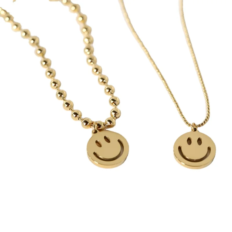 

COOL Smile Face Jewelry Pendant Chain Jewellery Custom Charm Gold Plate Stainless Steel Human Happy Smiley Face Necklace