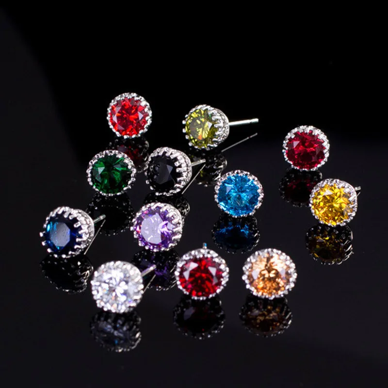 

women Gifts Jewelry round diamond stud earrings 925 earring crystal earrings korea