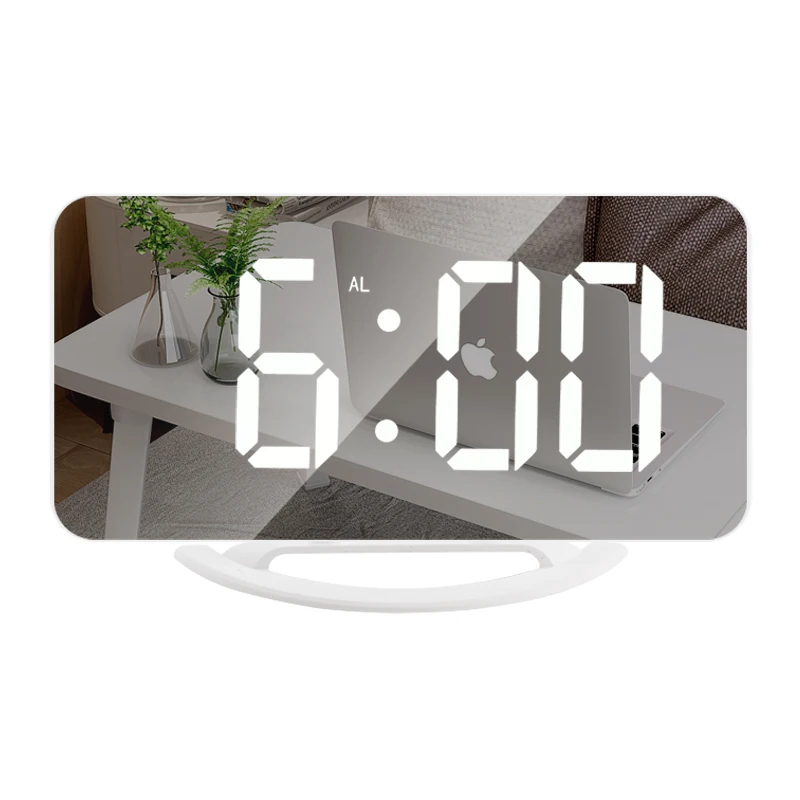 

Plastic Electronic USB Bedroom Mirror Surface Digital LED Alarm Clocks With USB Port, White+red+blue