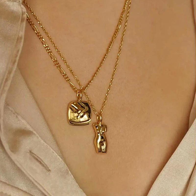 

18K Gold Plated Figure Face Pendant Necklace Stainless Steel Necklace Fashion Women Jewelry Gift