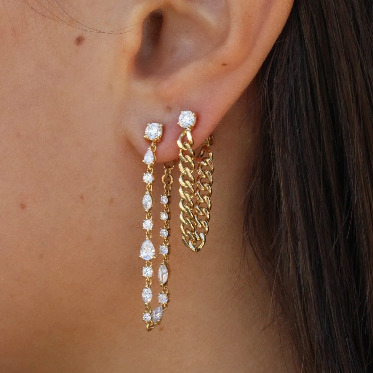 

gold plated fashion european women jewelry tassel chain single round 5a cz dangle chain earring, Picture