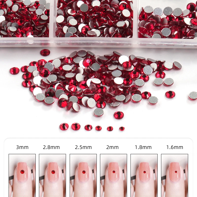 

Xiaopu custom 6 cells mixed round high quality glass flat back crystal rhinestone nails flatback diy phone case rhinestones