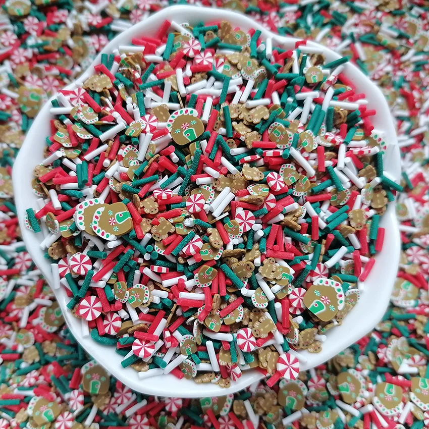 1000g DIY Craft Slime Sprinkles Christmas Candy Sweet Peppermint Snow House Gingerbread Man Mix Polymer Clay Sprinkles Slices