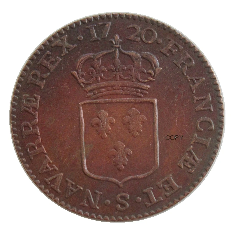 

Reproduction France 1720 0.5 Sol - Louis XV 1st portrait Copper Ancient Coins