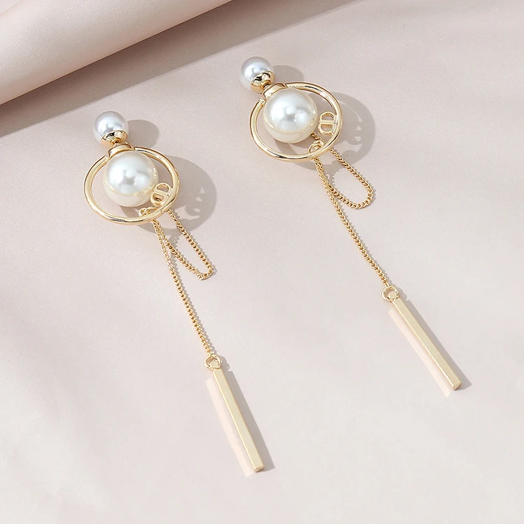 

Best Selling Sterling Silver Post 24K Gold Plated Strip Pendant Earrings Natural Pearl Earring For Women