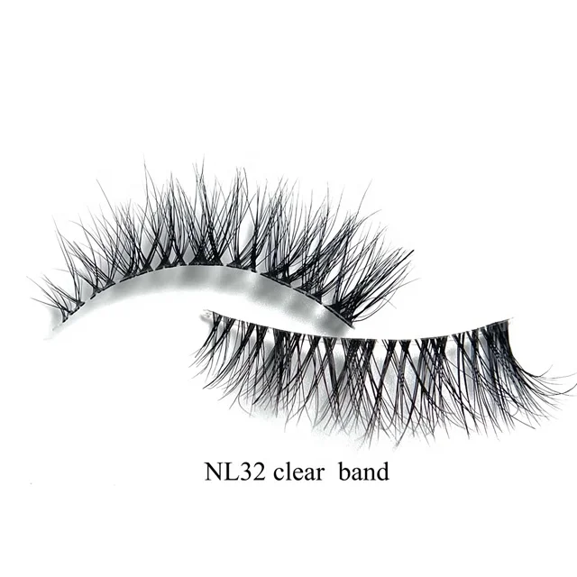 

NL32 100% Real Mink Eyelashes handmade false eyelash clear band strip lashes Natural Soft Handmade Transparent Band Mink Eyelash