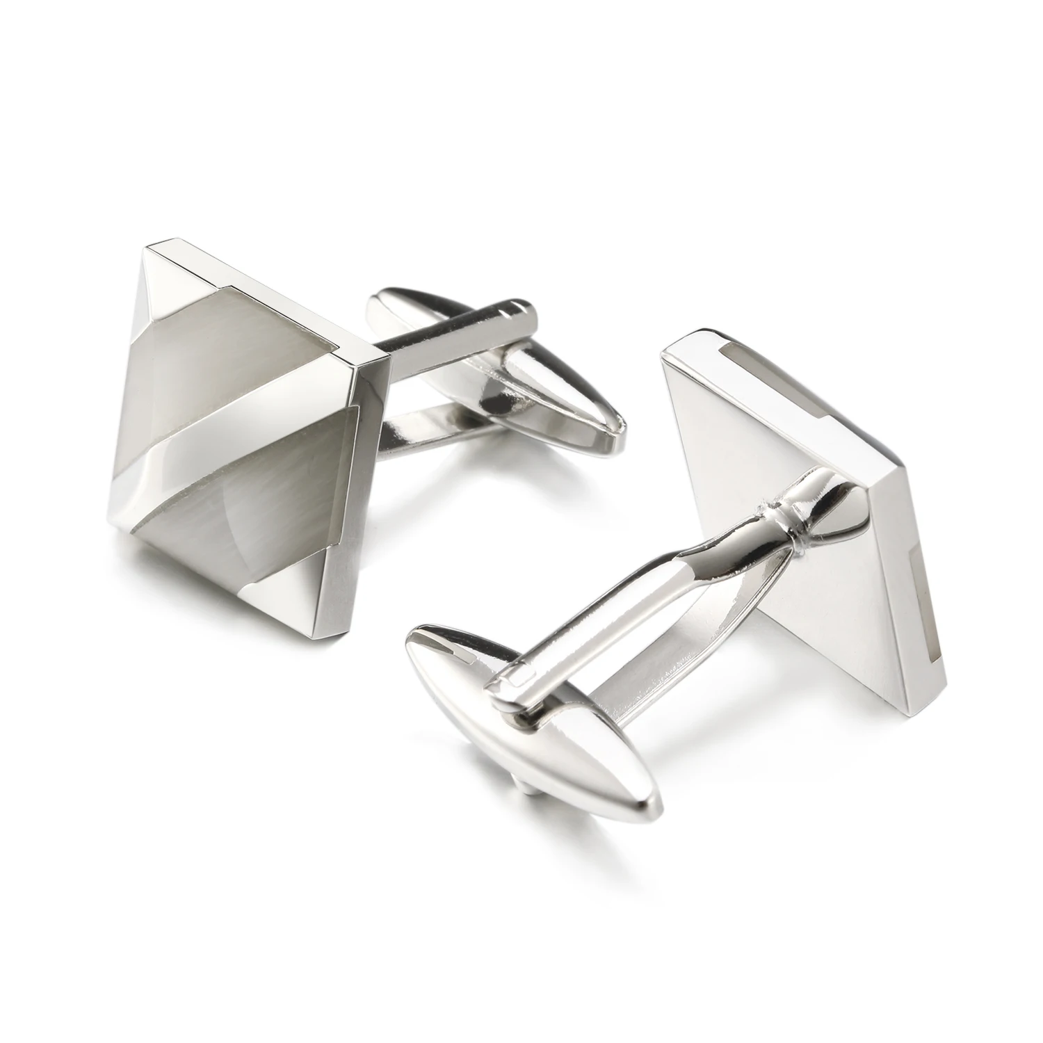 

OB Jewelry-Silver Metal Men Jewelry Cuff links White or Black Stone Splicing Cufflinks Newest Square Cufflinks For Mens Shirts