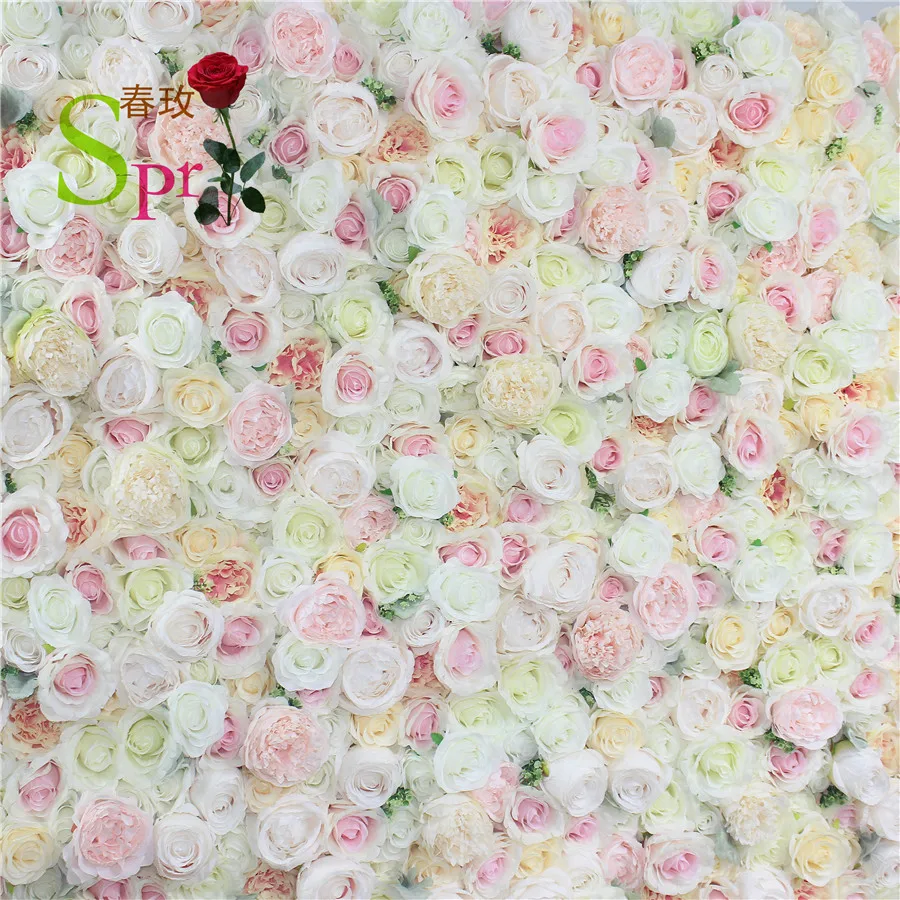 

SPR high quality wedding stage backdrop artificial rose flower wall for decoration, White with green