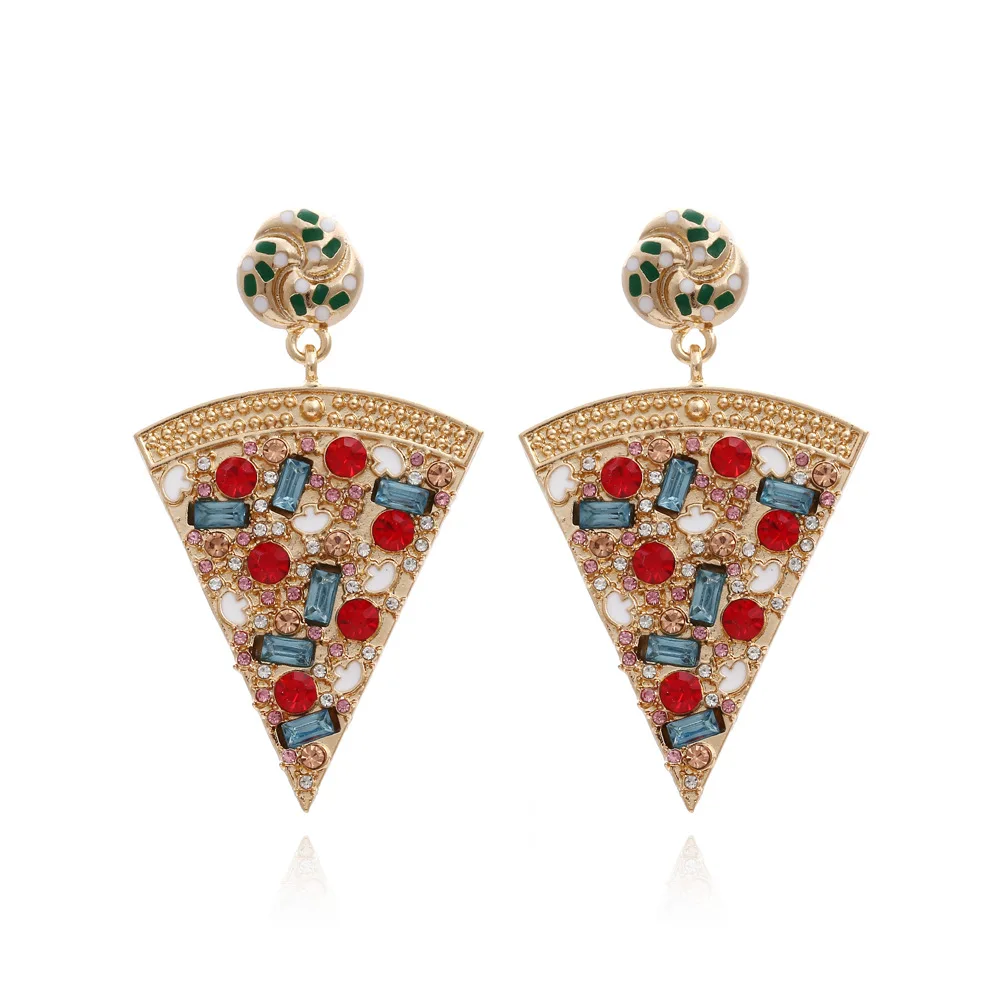 

Fashion Exaggerated Color Diamond Pizza Earrings Retro Geometric Alloy Drop Oil Earrings, As picture