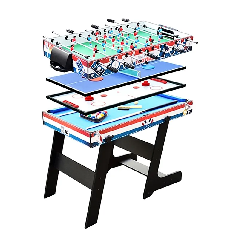 

Factory wholesale custom foldable 4 in 1 48 " combo game table with soccer billiard slide hockey table tennis ball game