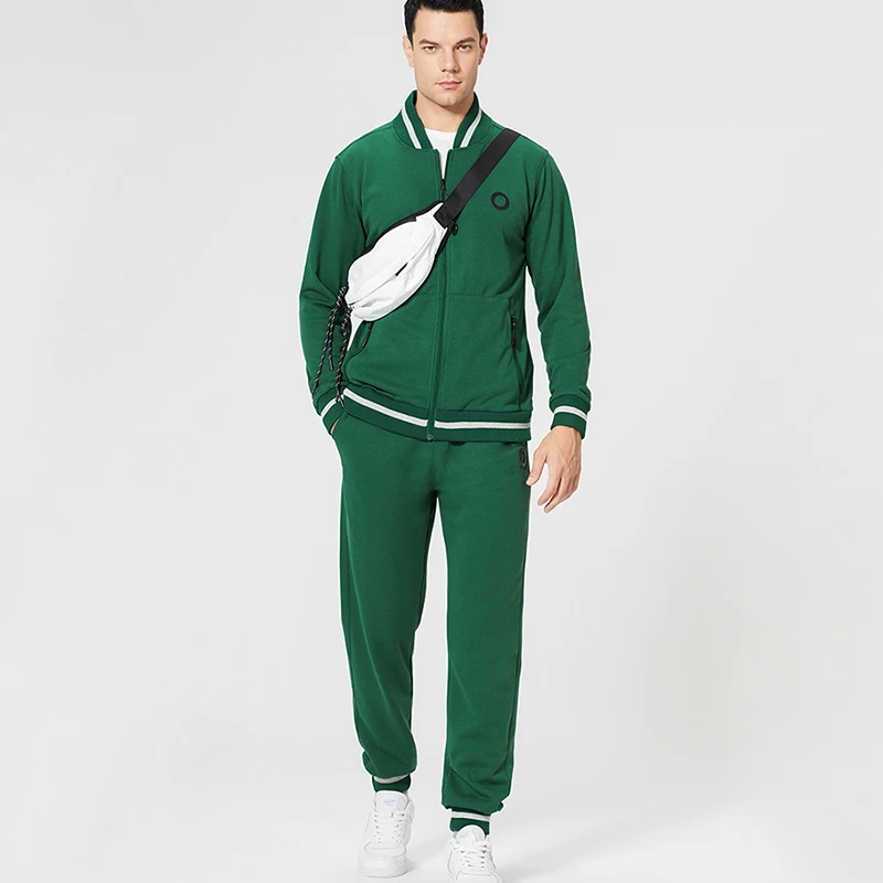 

Wholesale customized solid color campus sports and leisure suits zip stand-collar varsity jacket men's casual tracksuit