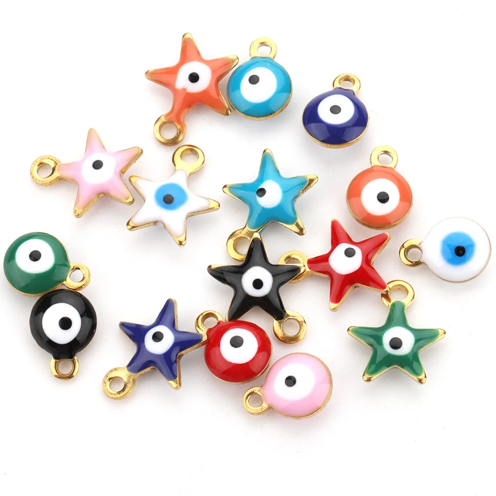 

18k gold Evil Eye Charms Wholesale Pink Blue Enamel turkish Colorful Stainless Steel bulk Pendants for Bracelet Jewelry Maki