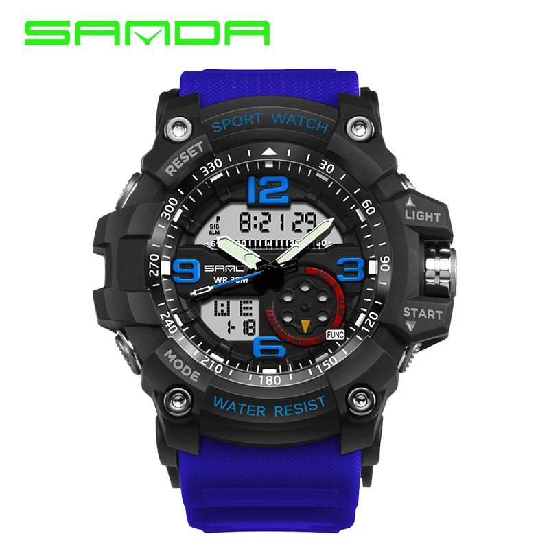 

SANDA 759 brand men military sports watches dual display analog digital LED Electronic quartz watches waterproof swimming watch