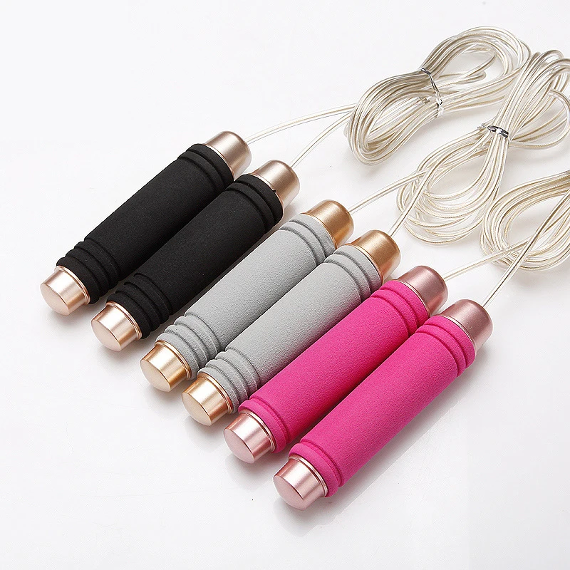 

Professional Adjustable skip rope Steel Wire Jump Rope with Carrying Pouch by Fitness Ergonomic, Black/grey/pink