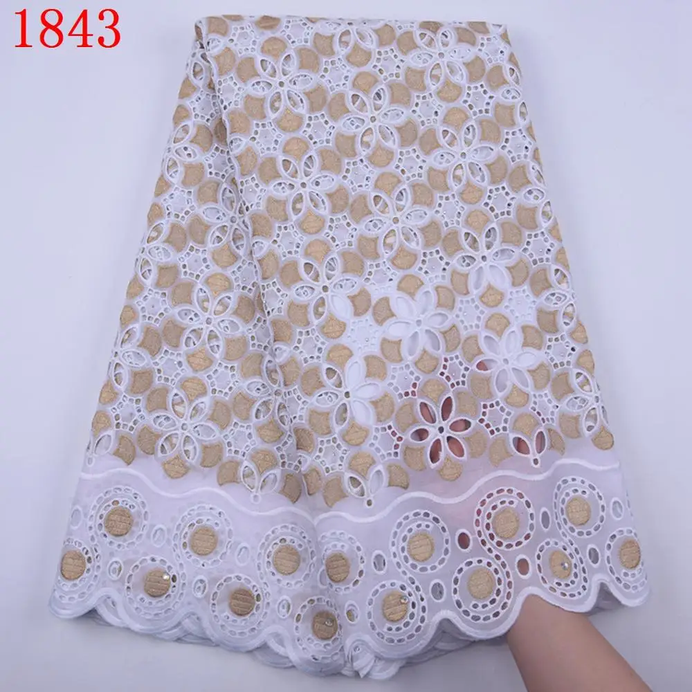 

Embroidery 100% Cotton Lace Fabric With Stones High Quality African Swiss Voile Lace Fabric With Stones For Party 1843