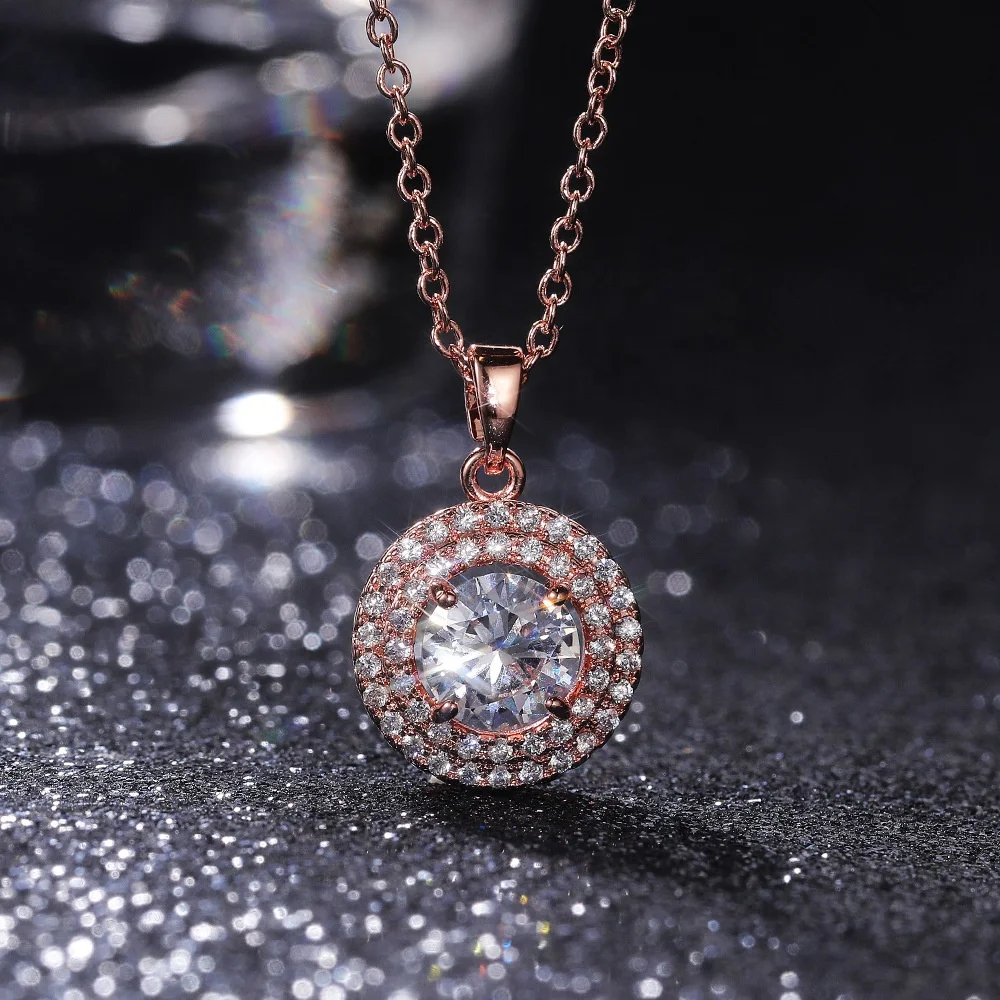 

Women Luxury Full Paved Shiny Micro cubic zircon Pendant Necklace Plated Rose Gold Crystal Chain Necklace Wedding Jewelry, Picture shows